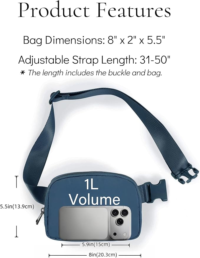 Mini Crossbody Belt Bag - Waterproof Fanny Pack for Women, Fashionable Running Belt Pouch in Navy Blue