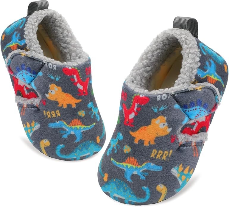 JOINFREE Toddler Slippers Boys Girls Adjustable House Shoes Barefoot Sock Shoes with Rubber Sole Baby Comfort Warm Indoor Outdoor Walking Shoe