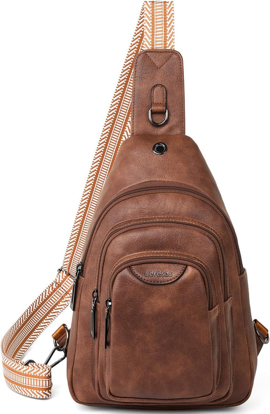 10L Crossbody Sling Bag for Women Men Anti Theft Cross Body Fanny Pack Belt Bag Purse Gifts for Women Faux Leather, Brown