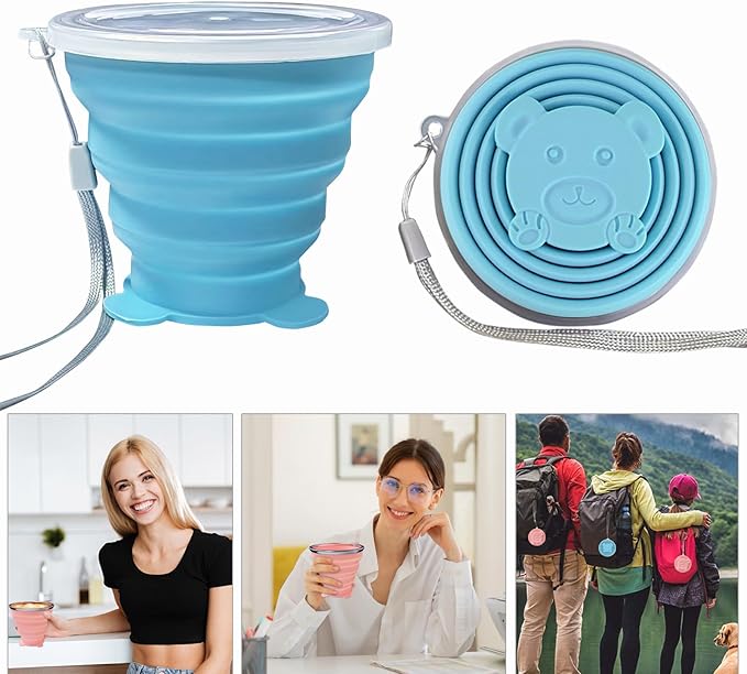 Collapsible Cups-Silicone Foldable Cup-Expandable Folding DrinkingCup Reusable Portable Mugs-Cup For Travel, Camping, Hiking, Beach, Holiday Vacation, Outdoor Sports (PinkSkyBlue)