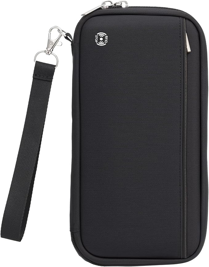 WALNEW Passport Holder Travel Family for 10, RFID-Blocking Wallet and Document Organizer Passports with Zipper, for Cards, Boarding Passes, Money, Tickets, Travel Essentials, Black
