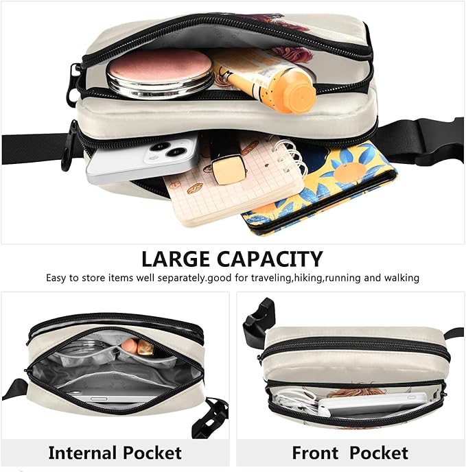 Scottish Highland Cow with Plaid Scarf Fanny Pack for Women Men Water Resistant Fashion Waist Packs with Adjustable Strap Belt Bag for Travel Workout Jogging Hiking 21218524