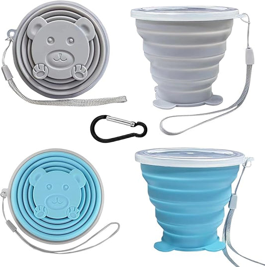 Collapsible Cups-Silicone Foldable Cup-Expandable Folding DrinkingCup Reusable Portable Mugs-Cup For Travel, Camping, Hiking, Beach, Holiday Vacation, Outdoor Sports (GreySkyBlue)