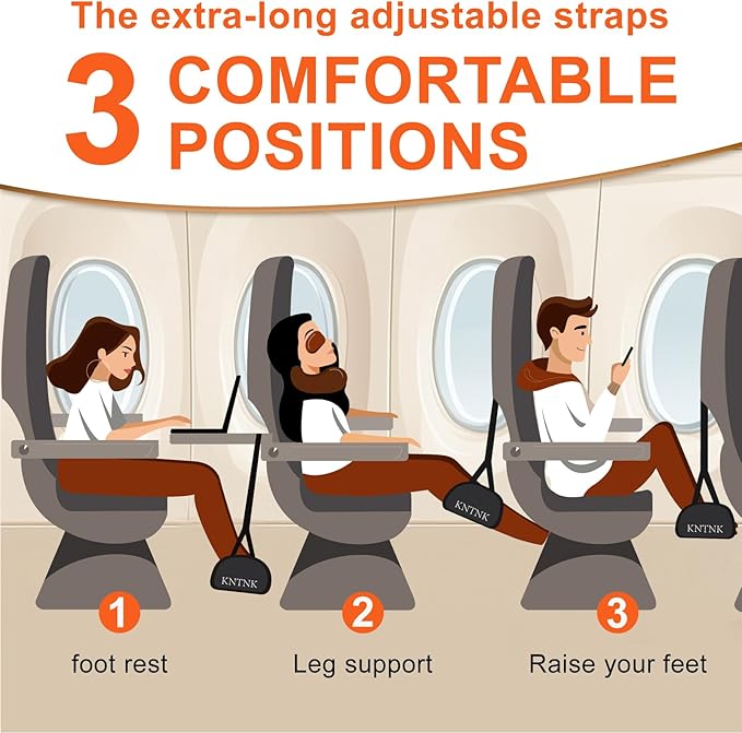 Airplane Foot Hammock, Wide Airplane Foot Rest with Bamboo Board Support, Portable Travel Footrest Essentials, Adjustable Foot Hammock for Long Flight, Foldable & Compact for Easy Storage