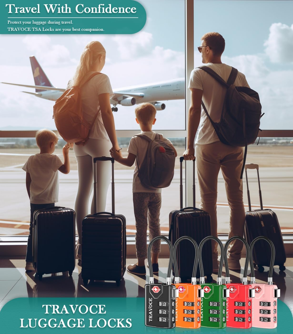 TSA Approved Luggage Locks, Travel Locks Which Also Work Great as Gym Locks, Toolbox Lock, Backpack and More, Black 6 Pack