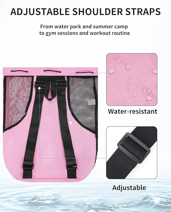 WANDF Swim Bag Mesh Drawstring Backpack with Wet Pocket for Swimming, Gym, and Workout Gear