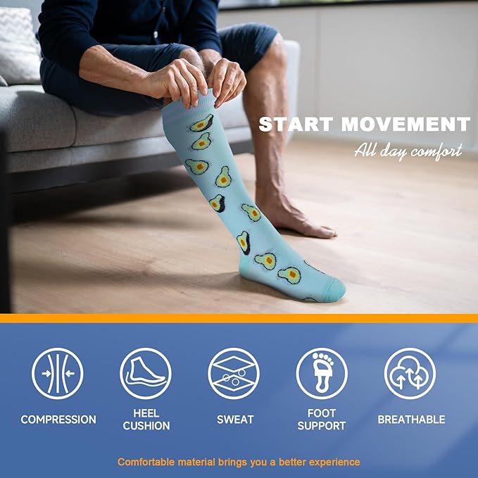 bropite Flora Compression Socks for Women & Men-Knee high 6 Pairs 20-30mmhg Support Running Nurse Travel