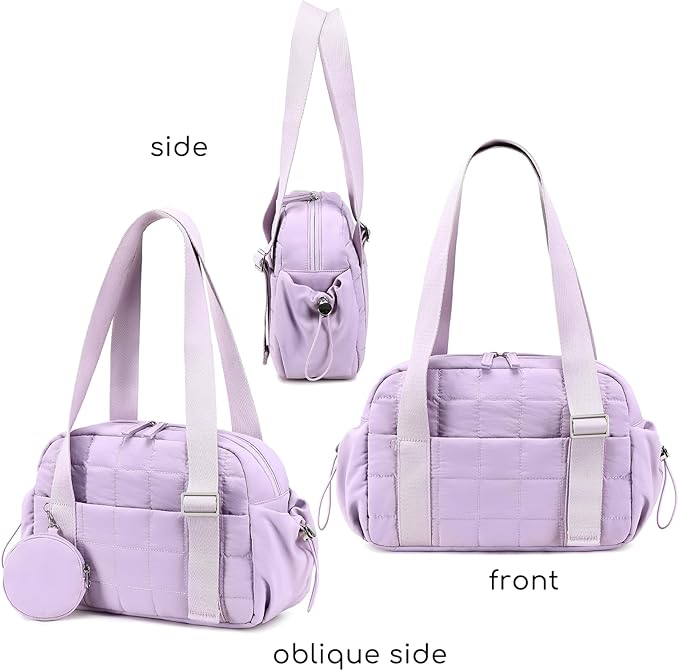 CAMTOP Mini Gym Bag for Women, Small Gym Tote Bag Puffy Quilted Sports Duffel Bag with Wet Compartment and Coin Purse Duffel Bags Dance Yoga Workout Bag for Gifts (Fashional Purple, Mini-12.6")