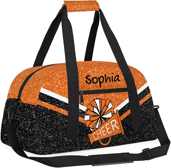 Personalized Orange Glitter Cheer Bag for Cheerleaders, Custom Sport Gym Bag Dance Bag Travel Duffle Bag Cheerleading Gifts for Women