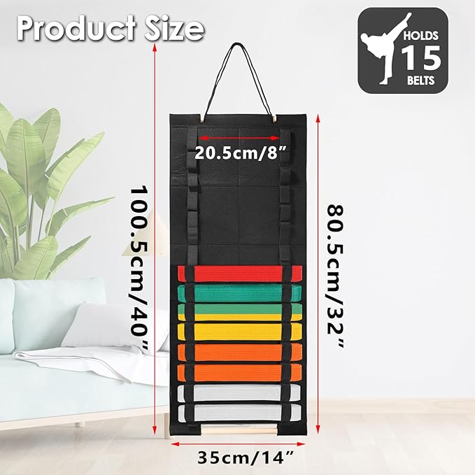 Karate Belt Display Rack, Taekwondo Belt Display Holder with Bamboo Medal Rack, Jiu Jitsu Belt Hanging Holder, Felt Martial Arts Belts Organizer for Taekwondo, Karate, BJJ Learners