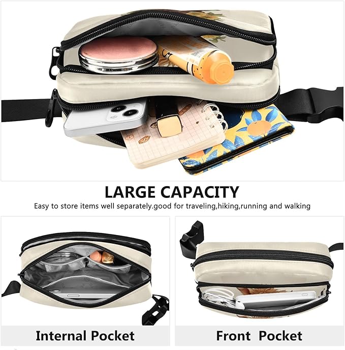 Kawaii Highland Cow Sunflowers Basket Fanny Pack for Women Men Water Resistant Fashion Waist Packs with Adjustable Strap Belt Bag for Travel Workout Jogging Hiking 21218102