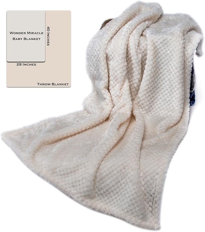 Fuzzy Blanket or Fluffy Blanket for Baby, Soft Warm Cozy Coral Fleece Toddler, Infant or Newborn Receiving Blanket for Crib, Stroller, Travel, Decorative (28Wx40L, XS-White)