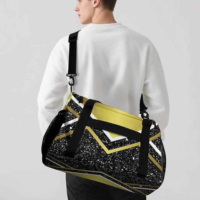 Travel Bag Golden Cheer Cheerleader Bling Print Customized Duffel Bags Weekender Overnight Bag Personalized Gift Adjustable Detachable Shoulder Strap Packs