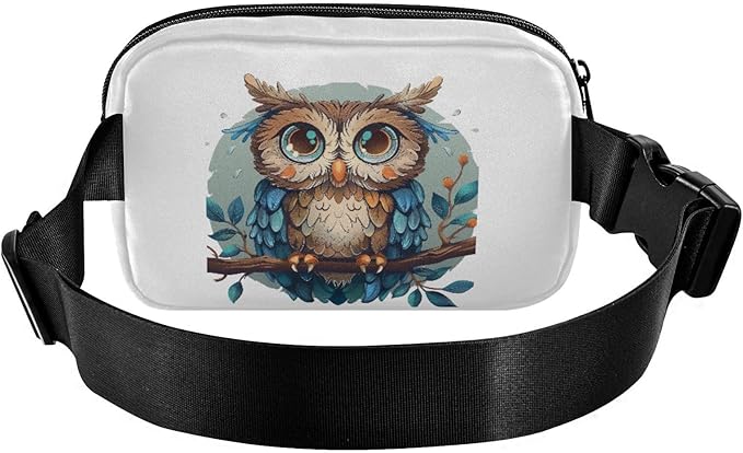 Kawaii Owl Sitting in Branches Fanny Pack for Women Men Water Resistant Fashion Waist Packs with Adjustable Strap Belt Bag for Travel Workout Jogging Hiking 21218801