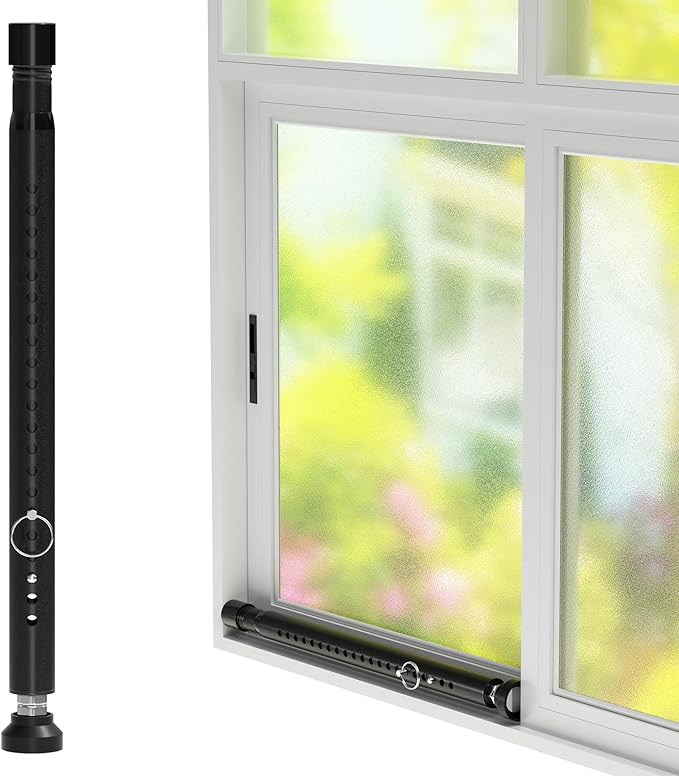 Sliding Door Security Bar,16 to 51 Inch Adjustable Sliding Patio Door Window Security Bar Stopper, Child Proof Window Locks Security Bars, Black Heavy Duty Sliding Glass Door Lock Bar