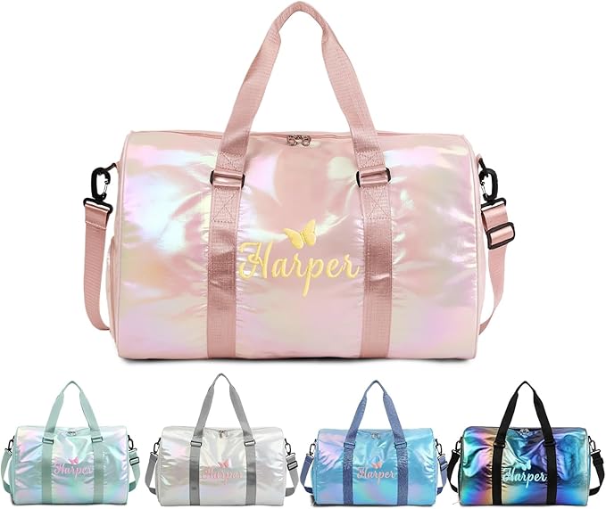 Personalized Dance Duffle Bag for Girls with Embroidered Name Custom Travel Duffle Sport Gym Bag for Women Cheerleading Weekender Overnight Luggage Bag with Shoe Compartment Customized Gifts Pink