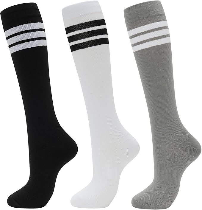 fenglaoda 3 Pairs Compression Socks for Women & Men Knee High Nurse Pregnant Cute Medical Running Travel Athletic