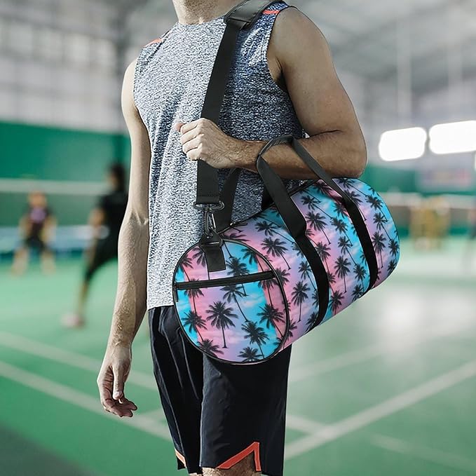 Basketball Football Weekender Bag Purple Sky Palm Trees Carry on Beach Yoga Overnight Luggage Bag Sports Gym Bags for Men Women