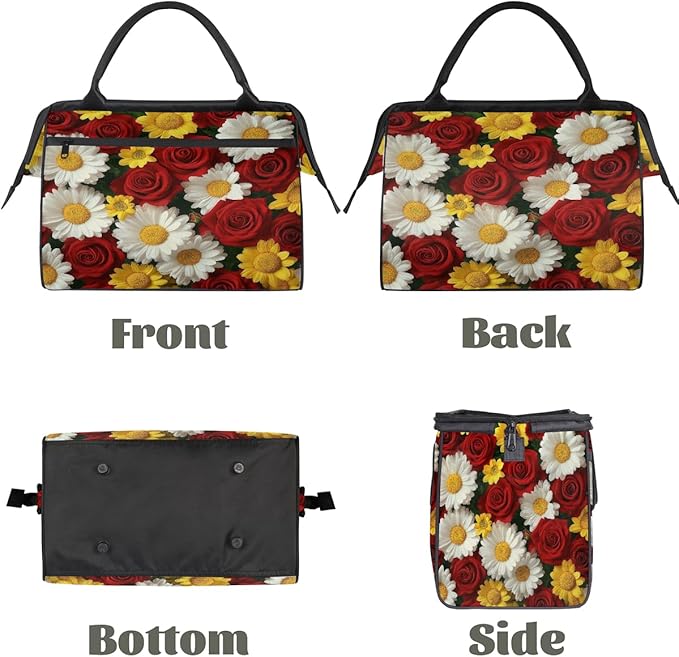 Multipurpose Duffle Bag, Waterproof Carry On Bag with Spacious Design, Red Roses Flower Gym Bags, 15.2x8.3x11.6in