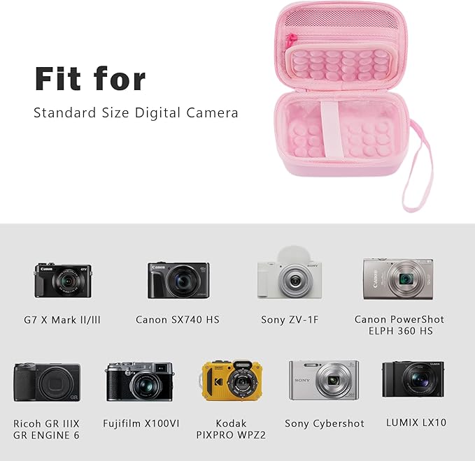 ProCase Hard Shell Digital Camera Case for Canon G7X Mark III Mark II, Sony Cybershot, PowerShot SX740, Ricoh GR III, Kodak Pixpro, Compact 4K Vlogging Small Cameras Travel Carrying Storage Bag -Pink