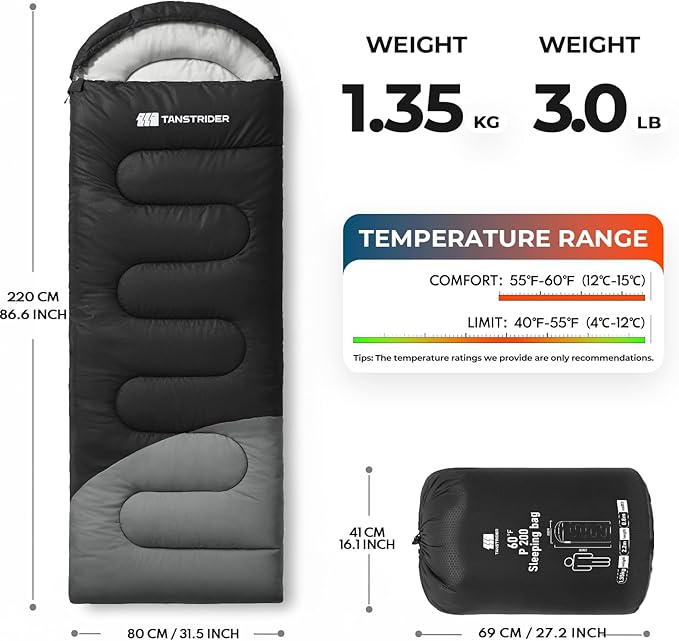 Sleeping Bag for Adults Warm Weather, Compact Lightweight Backpacking Sleeping Bag with Compression Sack, Camping Essentials Gear for Hiking Travel Climbing Outdoor & Indoor Use