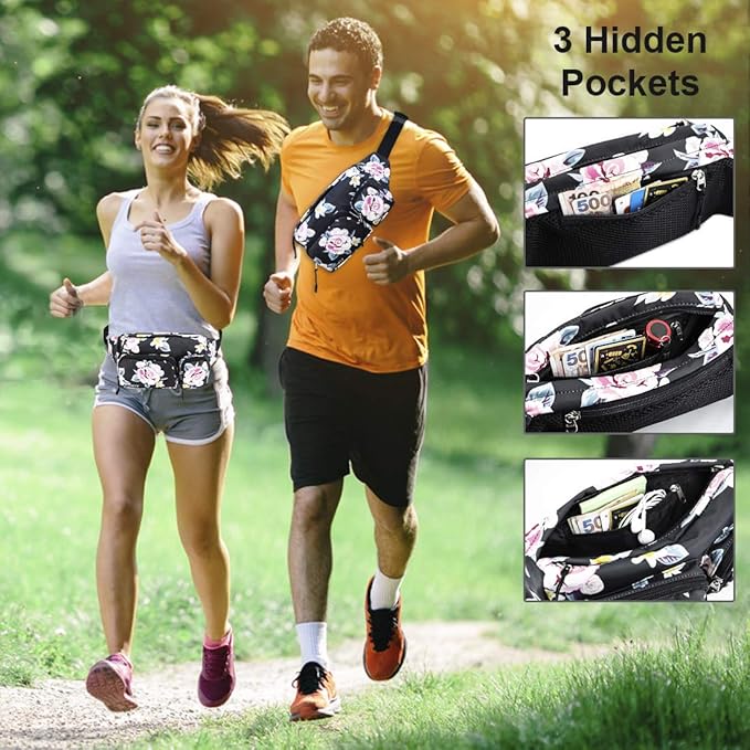 CXWMZY Fanny Packs For Women & Men, Waist Bag Hip Bum Bag Strap Extension Large Capacity Easy Carry Any Phone Passport Wallet for Outdoors Workout Traveling Casual Running Hiking Cycling Dog Walking