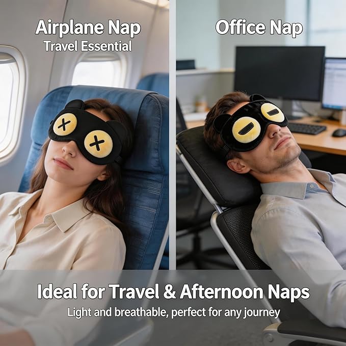 2 PCS Cute Eye Mask for Sleeping, Soft Light Weight Eye Cover with Adjustable Strap,Funny Sleep Mask for Kids Women Men Travel Nap Blindfold Game (X Eyes and Closed Eyes