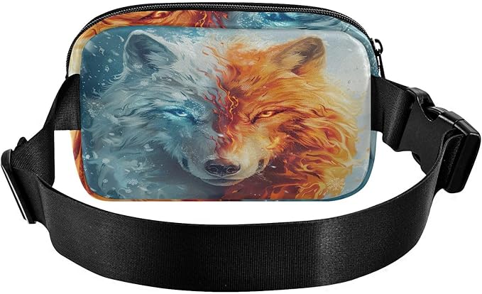 Fire Ice Wolf Fanny Pack for Women Men Water Resistant Fashion Waist Packs with Adjustable Strap Belt Bag for Travel Workout Jogging Hiking 21220210