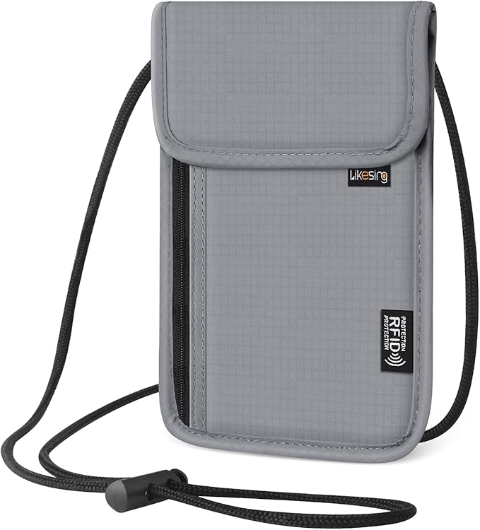 5.5" L x 7.9" W Travel Neck Wallet, RFID Blocking Passport Holder for Travel Women Men, Security Lightweight Travel Wallet, Neck Passport Pouch Gifts for Traveling(Light Grey)