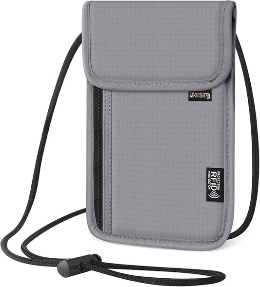 5.5" L x 7.9" W Travel Neck Wallet, RFID Blocking Passport Holder for Travel Women Men, Security Lightweight Travel Wallet, Neck Passport Pouch Gifts for Traveling(Light Grey)