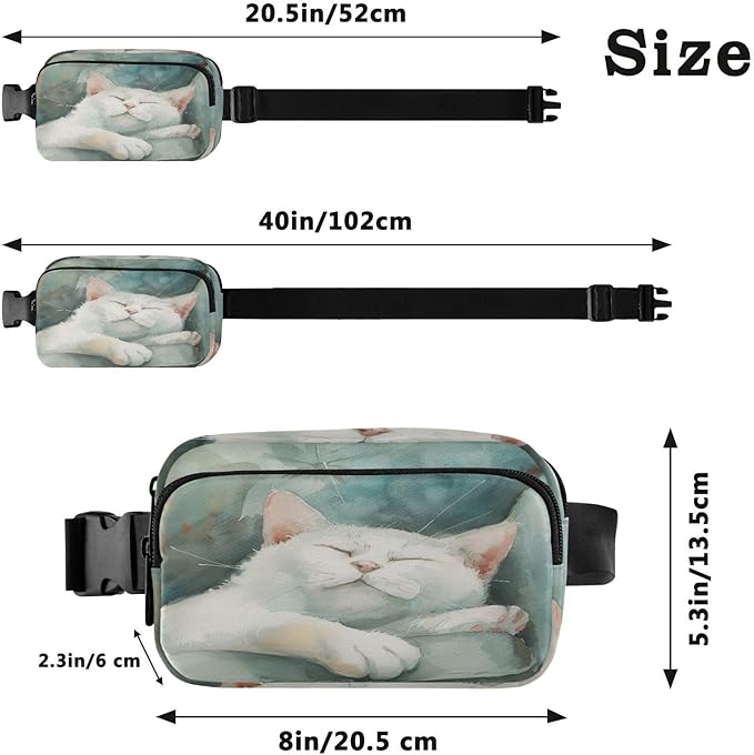 Cat Sleep on Sofa Fanny Pack for Women Men Water Resistant Fashion Waist Packs with Adjustable Strap Belt Bag for Travel Workout Jogging Hiking 21220670