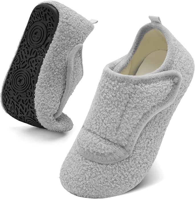 BARERUN Slippers for Women Men Wide House Diabetic Shoes for Women Men Warm Arthritis Edema Swollen Neuropathy Socks Slip on Adjustable Fuzzy Comfy Soft Womens Mens Bedroom Sliipers