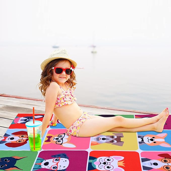LIVILAN Dog Beach Towel, Playful Pups Design, Soft Quick-Dry Microfiber, Sand-Free 24" x 48" Small for Pool, Bath, Swim, Ideal for Women, Girls, Kids, Perfect Home Decor & Gift