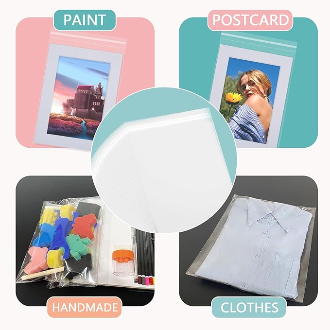 Acid-Free Picture Sleeves, 100Pack Crystal Clear Storage Bags for 6x9 Art Prints, Pictures, Photos, Frame Mats (Bag Size: 6 1/2" x 9 1/2")
