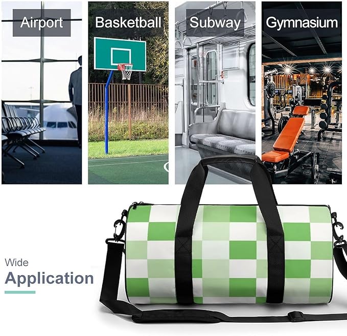 Foldable Gym Bag Green Plaid Checkered Lightweight Travel Sports Bag Carry On Weekender Overnight Bags Beach Yoga Bags