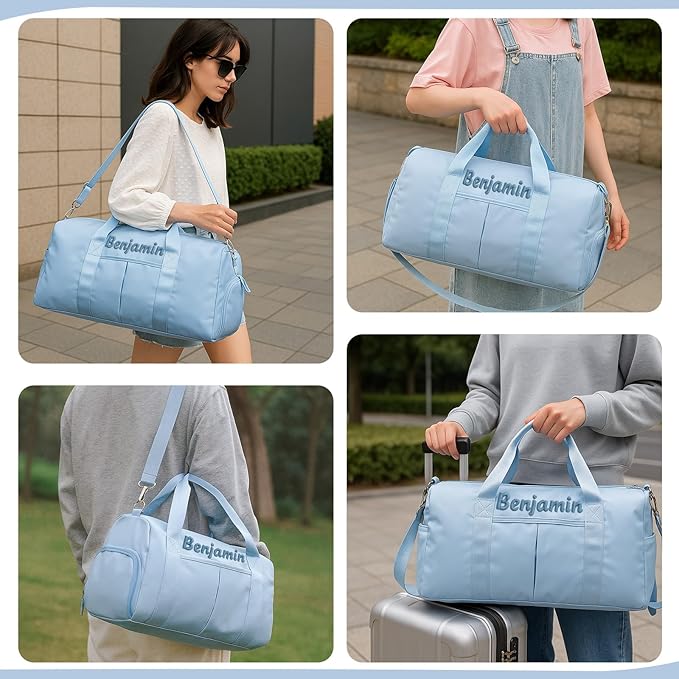 Personalized Travel Duffle Bag for Women with Embroidered Name Custom Sport Gym Bag with Shoe Compartment Weekender Overnight Tote Luggage Bag Customized Gifts for Birthday Navy