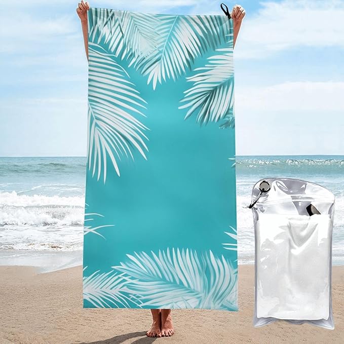 Palm Turquoise Color Sand Free Beach Towel – 31.5"X63" Quick Dry Microfiber Beach Towels For Travel, Swimming, Pool, And Camping, Absorbent And Compact Beach Essential For Women, And Men