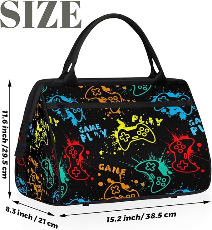 Sports Duffel Bags for Kids - Carry On Travel Gym Bag Waterproof Workout Shoulder Tote for Boys Girls Weekender Overnight Duffel for Swim Dance Camp(Game Video)