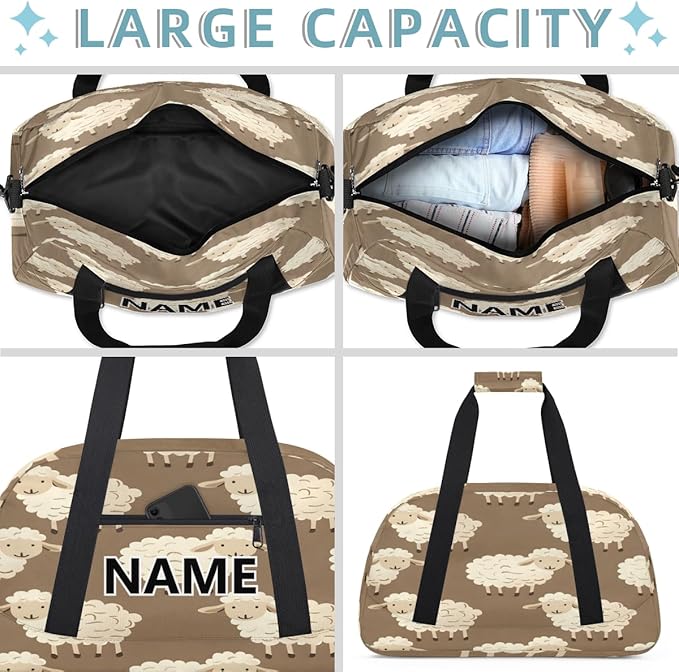 Cute Sheep Mini Gym Bag 18 inch for Women Men Waterproof Custom Cute Sheep Travel Duffel Bag Carry On Overnight Tote Nurse Bag for Work Fitness Hiking