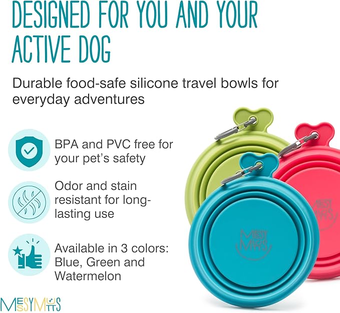 Messy Mutts Silicone Collapsible Bowl | Pet Travel Necessity | Portable Water or Food Dish | Pop Up Watering Bowl | Camping, Hiking, Walking Accessory | Small, 1.75 Cups | Blue