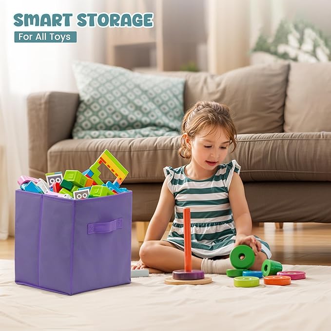 4E's Novelty 6 Pack 11 Inch Pastel Color Storage Foldable Cube Bins, Colorful Storage Baskets For Nursery, Kids Room, Fabric Baskets For Toys, Clothes, Classroom Organization and Storage