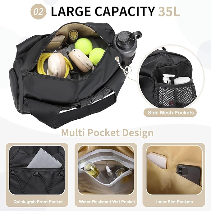 Small Gym Bag for Women, Mini Duffel Bag with Shoe Compartment, Cute Sports Tote Bag Dance Yoga Mat Luggage with Crossbody Water Bottle Bag, Black