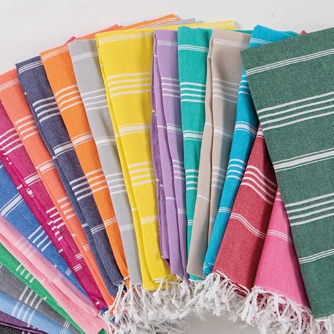 Hencely Turkish Beach Towel 37x68 Oversized, Sand-Free, Quick-Dry, Lightweight - Travel Essential for Pool & Bath - Striped 100% Cotton Bathroom Towels Accessories Gift (Turquoise)