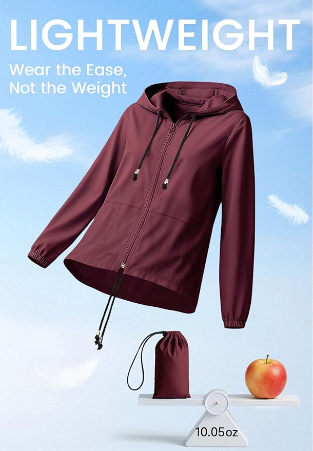 Zando Lightweight Rain Jacket Women Waterproof - Raincoat for Women Packable Rain coat Hooded Windbreaker for Travel Outdoor