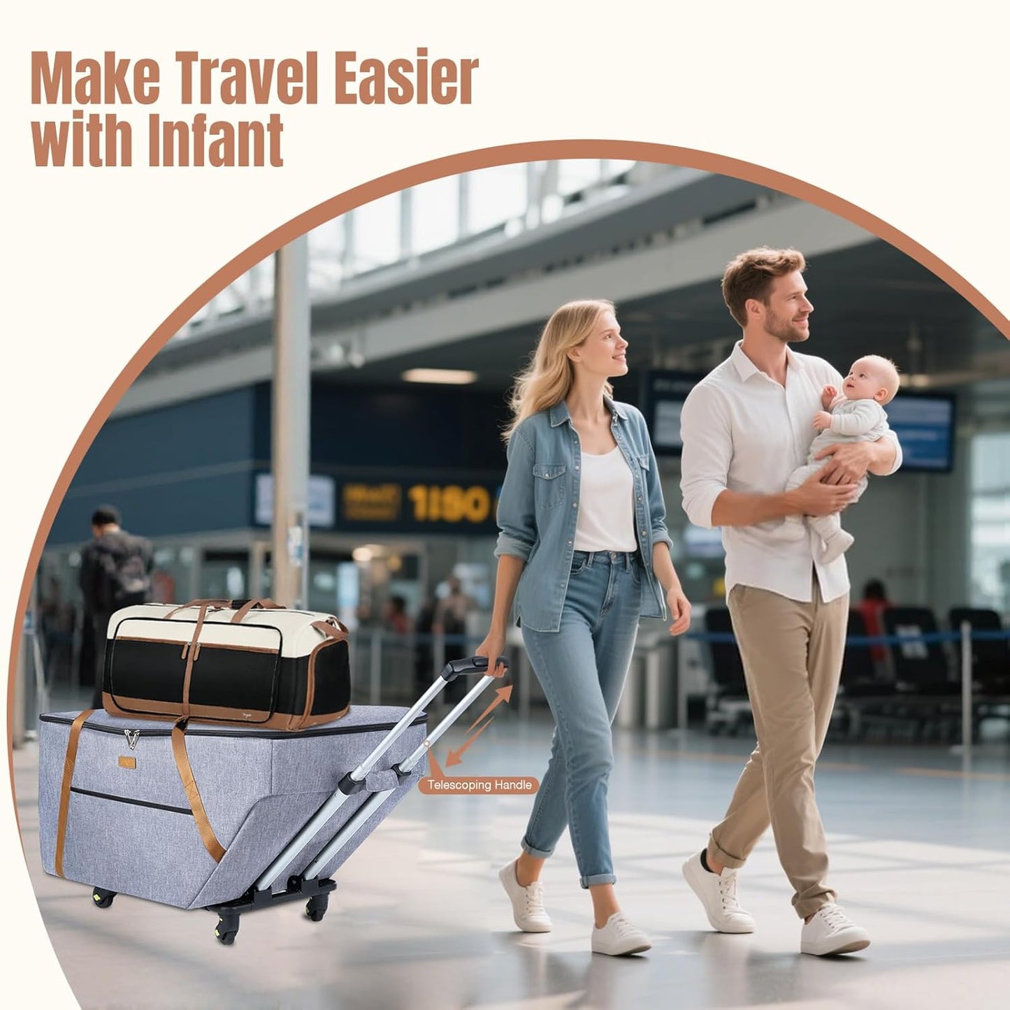 Infant Car Seat Travel Bag with Wheels Fits Chicco KeyFit 30,Nuna Pipa, UPPAbaby MESA,Padded Car Seat Bags for Airplane, Gate Check Bag with Side Pocket,Removable Cover for Air Travel, Grey