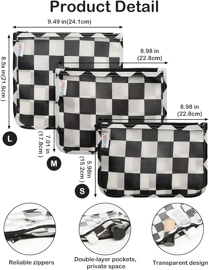 ALVA Diaper Bag Pouches | 3pcs Mess-Proof Travel Toiletry | TSA Approved Toiletry Bag | Cosmetic Makeup Bag Diaper Organizer for Baby and Mom Essentials