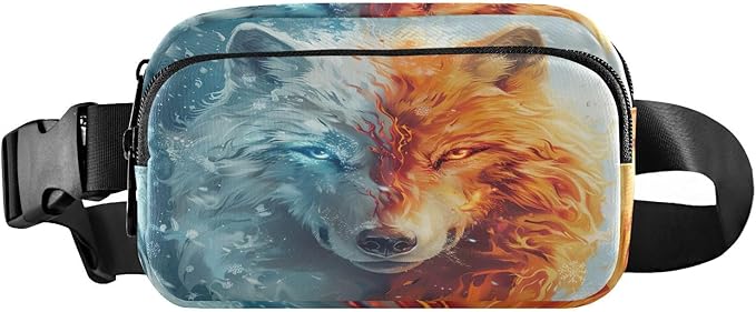 Fire Ice Wolf Fanny Pack for Women Men Water Resistant Fashion Waist Packs with Adjustable Strap Belt Bag for Travel Workout Jogging Hiking 21220210