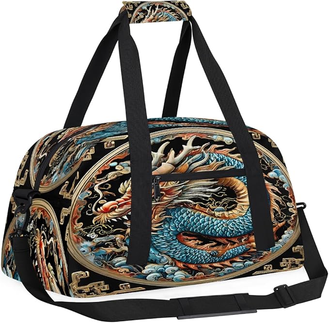 Travel Duffle Bag for travel duffle bag sports Girls Boys Kids Dragon Ethnic Lightweight Overnight Sleepover Weekender Bags Small Dance Gym Sport Bag Teens Carry-On Size Workout Bag
