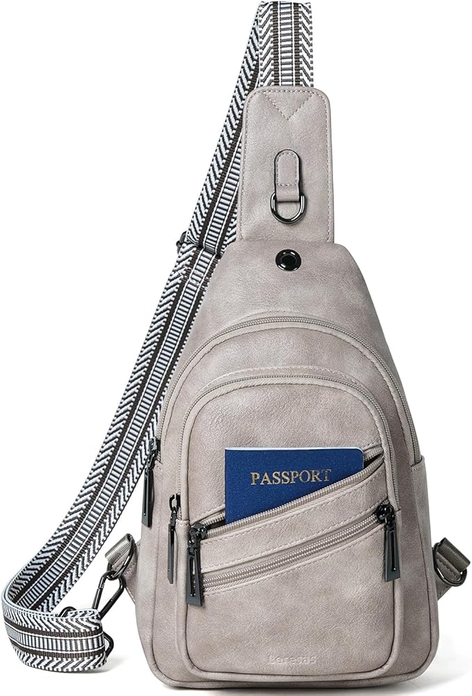 7L Crossboydy Sling Bag for Women Vegan Leather Crossbody Purse Fanny Pack Chest Bag for Travel,Light Grey