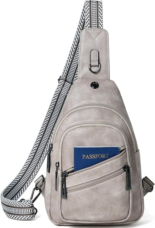 7L Crossboydy Sling Bag for Women Vegan Leather Crossbody Purse Fanny Pack Chest Bag for Travel,Light Grey